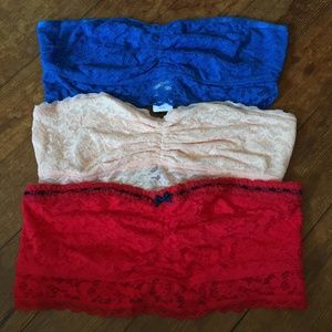 Lacy Aerie Bandeau Bundle Red/Blue/Light Pink M